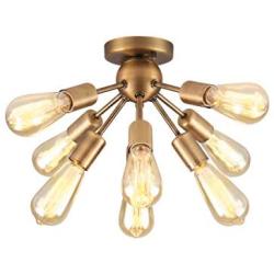 mirrea Mid-Century Semi-Flush Mount Sputnik Ceiling Light with 8 Lights for Foyer Entry Way Hallway Kitchen Dining Room Small Bedroom Living Room Brushed Brass Metal Fixture