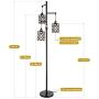 Airposta Industrial Floor Lamp with On/Off Dimmable Switch, 3-Head Rustic Crystal Tree Standing Lamp, 40W Rustic Torchiere Floor Lamp Light for Living Room, Reading, Office, Bedroom,2-Years Warranty