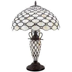 Tiffany Style Table Lamp W16H24 Inch Tall Amber Stained Glass Crystal Pear Bead Lampshade Antique Night Light Base S005 WERFACTORY Lamps Lover Living Room Bedroom Office Reading Desk Nightstand Gifts