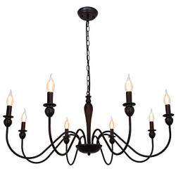8 Lights Black Chandeliers Farmhouse Industrial Classic Candle Ceiling Rustic Pendant Lights Fixture for Dining Living Room Bedroom Kitchen Island Hanging Lighting