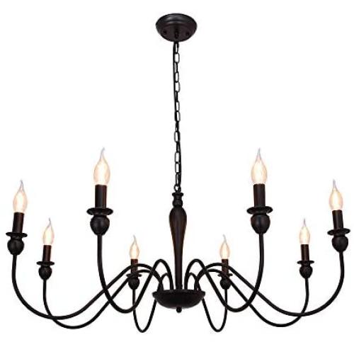 8 Lights Black Chandeliers Farmhouse Industrial Classic Candle Ceiling Rustic Pendant Lights Fixture for Dining Living Room Bedroom Kitchen Island Hanging Lighting