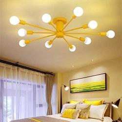 RUNNUP Morden Colorful Nordic Semi-Flush Mount Sputnik Ceiling Light 10 Lights Chandelier Light Metal Suspension Light for Kitchen Living Room Dining Room,Yellow