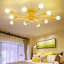 RUNNUP Morden Colorful Nordic Semi-Flush Mount Sputnik Ceiling Light 10 Lights Chandelier Light Metal Suspension Light for Kitchen Living Room Dining Room,Yellow