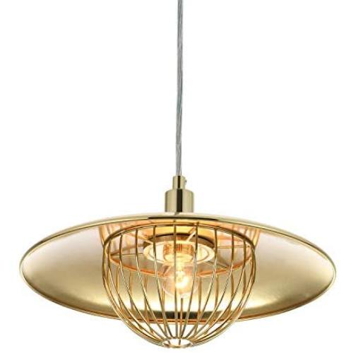 KRASTY Antique Retro Industrial Metal Cage Dome Gold Ceiling Pendant Light,Brass Hanging Pendant Lighting Fixture for Kitchen Dining Room Farmhouse Barn Entryway Hallway