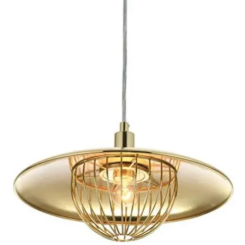 KRASTY Antique Retro Industrial Metal Cage Dome Gold Ceiling Pendant Light,Brass Hanging Pendant Lighting Fixture for Kitchen Dining Room Farmhouse Barn Entryway Hallway