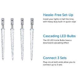 NOMA LED Quick-Clip Cascading Shooting Star Icicle Christmas Lights | Built-in Clip-On Icicle Lights | 10 Pure White Bulbs | 12.6 Ft. White Wire Strand 