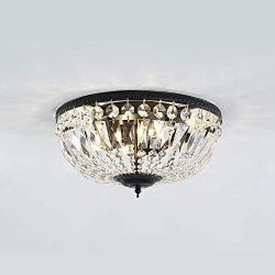 BAYCHEER Round Shaped Clear Crystal Ceiling Lghting Ftures with 3 Lghts Retro Art Dcoration Flush Mount Ceiling Light for Hallway Dining Living Room Kitchen Boudoir 9.84inch(Black)