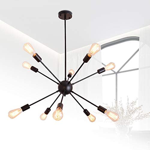 PUMING 10 Lights Black Sputnik Chandelier Modern Pendant Lighting Flush Mount Mid-Century Fixture Hanging Lamp for Bedroom Kitchen Dining Room