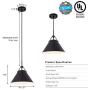 Modern Pendent Light Fixture with Leather and Iron Finish, 1-Light Hanging Light for Kitchen Island Dining Room Bedroom Living Room,UL Listed Wires,Black, by YIFI