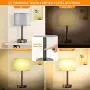 Table Lamp With Alarm Clock, Touch Control Desk Lamp with 2 USB Ports&amp; 2 AC Outlets, Alarm Clock Charging Base w/6Ft Power Cord, 3 Level Brightness Modern Nightstand Lamps for Bedroom Dorm Living Room