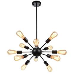 mirrea Sputnik Chandelier Vintage Edison Light Fixture Industrial Starburst Lighting with 12 Lights Black Paint Finished Metal