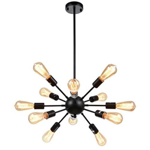 mirrea Sputnik Chandelier Vintage Edison Light Fixture Industrial Starburst Lighting with 12 Lights Black Paint Finished Metal