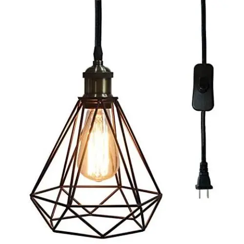 Riomasee Industrial Plug in Pendant Lighting 14.27 Ft Hanging Light Cord with On/Off Switch,Vintage Wire Cage Black Metal Hanging Lamp Riomasee Industrial Plug in Pendant Lighting 14.27 Ft Hanging Light Cord with On/Off Switch,Vintage Wire Cage Black Metal Hanging Lamp