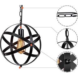 Industrial Pendant Light, Vintage Spherical Pendant Light Fixture with 39.3 Inches Adjustable Metal Chain 1 Pack