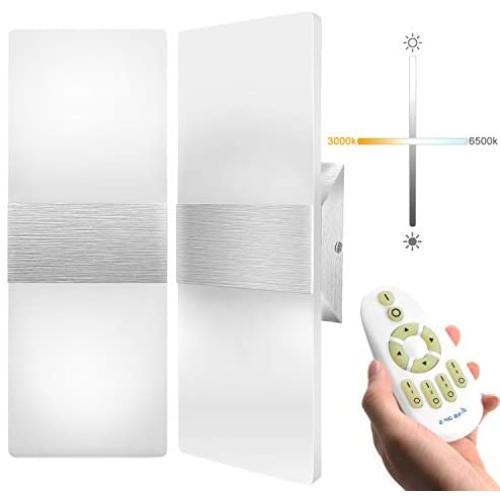 LED Wall Sconce with Remote Control JACKYLED 12W Set of 2 Stepless Dimming LED Wall Lamp Acrylic Material Hardwired Wall Mounted Wall Lights for Living Room Bedroom Hallway Room Decor Dimmable No Plug