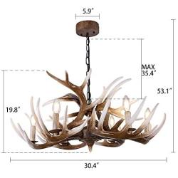 Wellmet Antler Chandelier 6 Light 30 Inches Dia, American Rural Countryside Farmhouse Large Resin Deer Horn Lighting Fixtures Hanging Ceiling Light for Living Room, Bar, Kitchen, Dining Room