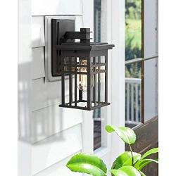 Zeyu 1-Light Exterior Wall Mount Light Fixtures, Outdoor Wall Sconce Lantern in Black Finish with Clear Glass Shade, 20068B1