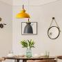 STGLIGHTING Swag Plug-in Pendant Light Wooden Handle Pendant Light with 15ft Plug-in UL On/Off Dimmer Switch Cord Macaron Yellow Lampshade Loft Style Lamps for Dining Room Bulbs Not Included