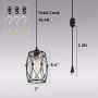 HMVPL Swag Plug-in Pendant Light with 16.4Ft Hanging Cord and On/Off Dimmer Switch,Original Industrial Cage and Glass Lampshade Design for Dining Room Bed Room Hallway