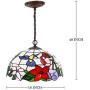 Tiffany Hanging Lamp 16 Inch Antique Pendant Light Stained Glass Hummingbird Shade Chandelier Ceiling Fixture S101 WERFACTORY Decorate Dining Living Room Bedroom Study Office Coffee Bar Hallway Loft