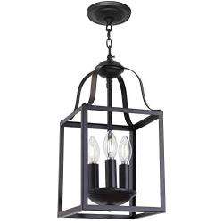 MELUCEE Black Pendant Light 8 Inches Lantern Chandelier Farmhouse 3 Lights E12 Base, Dining Room Lighting Fixtures Hanging Kitchen Island Lighting Entry Light Fixtures