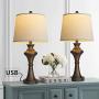 Oneach Modern Table Lamps Set of 2 USB for Living Room Bedroom 24.5“ Bedside Nightstand Lamps with Fabric Lampshade Oil Rubbed Bronze