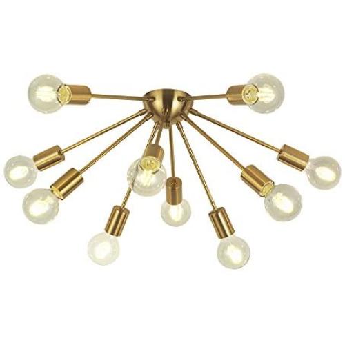 VINLUZ 10-Light Sputnik Chandelier Brass Mid Century Modern Ceiling Light Retro Chandelier Lighting for Kitchen Dining Room Hallway Foyer