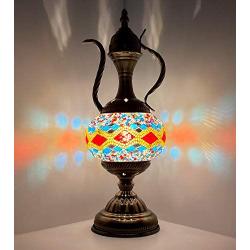 Marrakech Stunning Handmade Turkish Moroccan Mosaic Table Lamp Stained Glass Accent Lamp Desk Bedside Lamp Light for Living Room with Bronze Base (6)