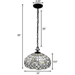 Amora Lighting AM295HL16B Tiffany Style Hanging Pendant Lamp 16'' Wide Stained Glass White Jeweleds Beads Mahogany Antique Vintage Light Decor Restaurant Game Living Dining Room Kitchen Gift AM295HL16