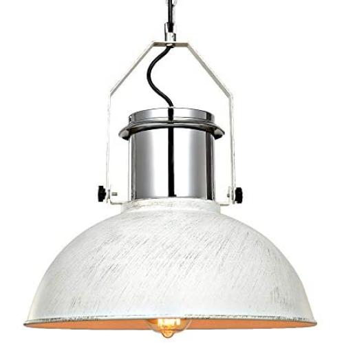 Industrial Nautical Pendant Light, 15.3'' White Metal Vintage Barn Hanging Ceiling Light Fixture, Adjustable Farmhouse Hanging Pendant Lighting for Kitchen Island Dining Room Restaurant Coffee Bar