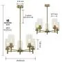 VINLUZ Modern 5 Light Chandeliers with Clear Glass Shade Antiqued Brass Pendant Lighting Farmhouse Hanging Light Fixtures Ceiling for Dining Room Living Room