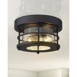 Emliviar 2-Light Round Ceiling Light Fixture, Farmhouse Flush Mount Ceiling Light 11 Inch, Black Finish, WE2085F BK