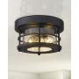 Emliviar 2-Light Round Ceiling Light Fixture, Farmhouse Flush Mount Ceiling Light 11 Inch, Black Finish, WE2085F BK