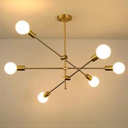 Hsyile Lighting KU300236 Modern-Industrial Style Indoor Chandelier Light Fixtures,Brass Finishes Flush Mount Ceiling Light Modern Pendant Light,Perfect for Dining Room Bedroom Hallway etc,6 Lights