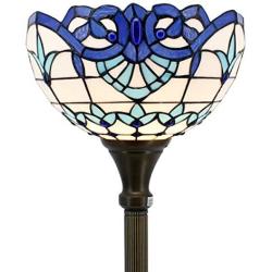 Tiffany Floor Lamp Torchiere Up Lighting W12H66 Inch White Blue Stained Glass Baroque Lampshade Antique Standing Iron Base 1E26 Foot Switch S003B WERFACTORY Lamps Living Room Home Office Decoration