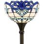 Tiffany Floor Lamp Torchiere Up Lighting W12H66 Inch White Blue Stained Glass Baroque Lampshade Antique Standing Iron Base 1E26 Foot Switch S003B WERFACTORY Lamps Living Room Home Office Decoration