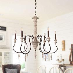 Antique Handmade Wood Chandelier with Drops Farmhouse Pendant Lights for Dining Room, Bedroom and Living Room