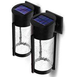 Home Zone Security Decorative Solar Wall Lights - Outdoor Crackle Glass Patio and Fence Wall Lights, 2-Pack