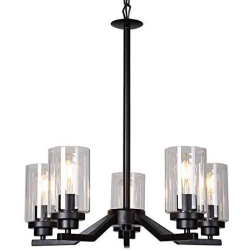 Infront Chandelier Dining Room Lighting Fixtures Hanging Contemporary Chandeliers Modern Kitchen Room Entryway Foyer Light Chandelier Ceiling Hanging Light Fixtures Black Finishing 5-Light