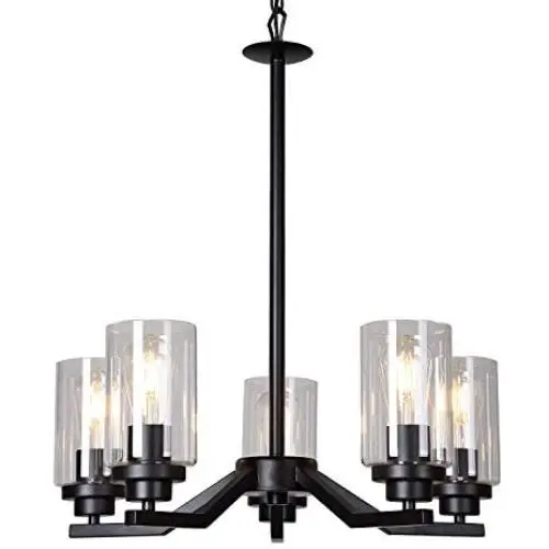 Infront Chandelier Dining Room Lighting Fixtures Hanging Contemporary Chandeliers Modern Kitchen Room Entryway Foyer Light Chandelier Ceiling Hanging Light Fixtures Black Finishing 5-Light