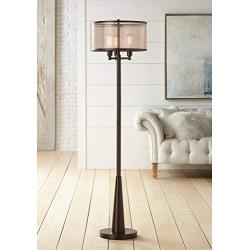 Durango Rustic Floor Lamp 3-Light Oiled Bronze Metal Brown Sheer Shade Antique LED Edison Bulbs for Living Room Bedroom - Franklin Iron Works