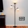 Brightech Sky Dome Double – High Brightness Torchiere Floor Lamp with 2 Reading Lights for Living Rooms, Bedrooms – Replace Halogen Standing Lamps with Efficient LED Office Lighting - Tall Black Pole