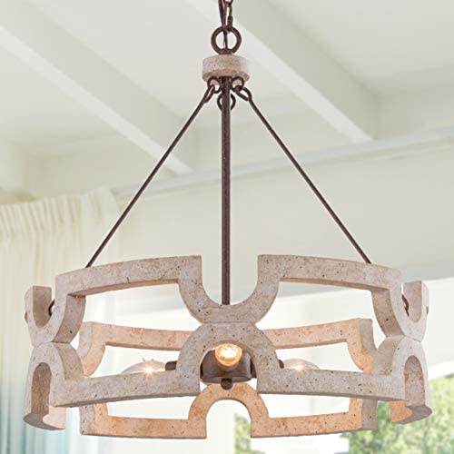 LALUZ Wood Farmhouse Chandelier, 3-Lights White Chandelier Drum Pendant Lighting for Kitchen Island, Living Room, Bedroom, Dining Rooms, 19.5'' W x 21'' H, Cream White LALUZ Wood Farmhouse Chandelier, 3-Lights White Chandelier Drum Pendant Lighting for Kitchen Island, Living Room, Bedroom, Dining Rooms, 19.5'' W x 21'' H, Cream White