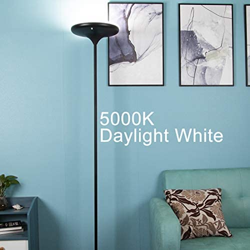 Lightdot 24W LED Torchiere Floor Lamp, Brightness Selectable, 5000K Standing Lamp for Bedroom, Living Room, Tall Pole Light for Reading & Offices