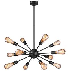 Vintage Pendant Light with 12 UL Sockets, Elibbren E26 Base Modern Black Sputnik Hanging Light Industrial Hanging Pendant Light Fixture for Kitchen Dining Room Bedroom Study Living Room