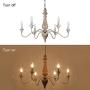 T&A 6 Light French Country Chandelier, Rust Arms Imitation Wood Finish Farmhouse Chandelier for Dining Room Kitchen Living Room