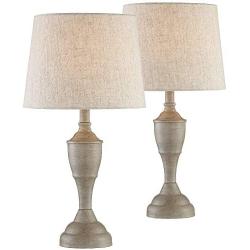 Claude Farmhouse Chic Accent Table Lamps Set of 2 Beige Washed Linen Drum Shade for Living Room Bedroom Bedside Nightstand Office Family - 360 Lighting