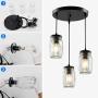 3-Light Mason Jar Chandelier Lighting Fixtures Farmhouse Glass Pendant Light, Black Semi Flush Mount Ceiling Hanging Light Adjustable Chandelier for Kitchen Island Dining Room Hallway