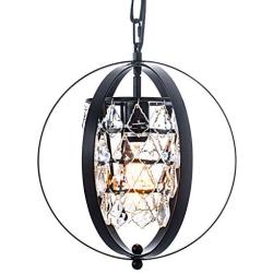 Industrial Metal Pendant Light Fixture,Vintage Globe Crystal Chandelier Hanging Light, Flush Mount Ceiling Light Fixture for Kitchen Dining Room Living Room Bedroom Farmhouse Entryway Black Spherical