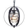 Industrial Metal Pendant Light Fixture,Vintage Globe Crystal Chandelier Hanging Light, Flush Mount Ceiling Light Fixture for Kitchen Dining Room Living Room Bedroom Farmhouse Entryway Black Spherical